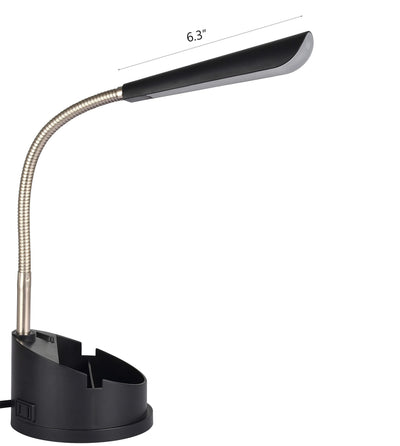 Mainstays LED Desk Organizer Lamp with Power Outlet, Black Finish