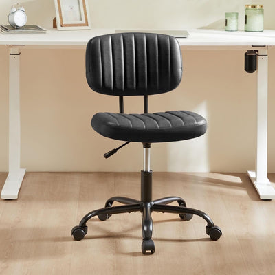 Aidoly Office Desk Chair, Armless Computer Chair with Lumbar Support, PU Leather Low Back Task Chair with Wheels, Black